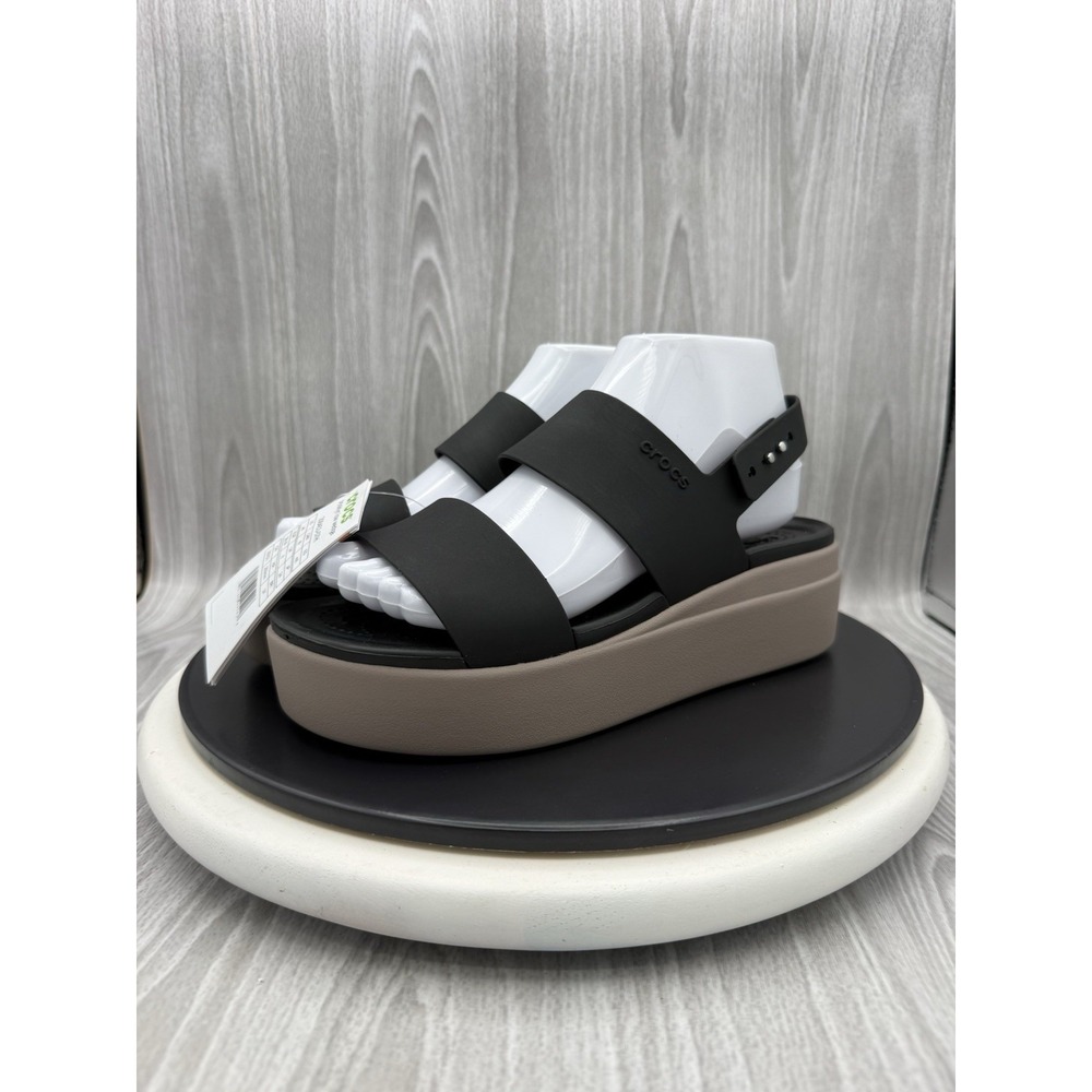 CROCS Brooklyn Low Wedge Womens Size 8 Black Brown Slingback Platform Sandals